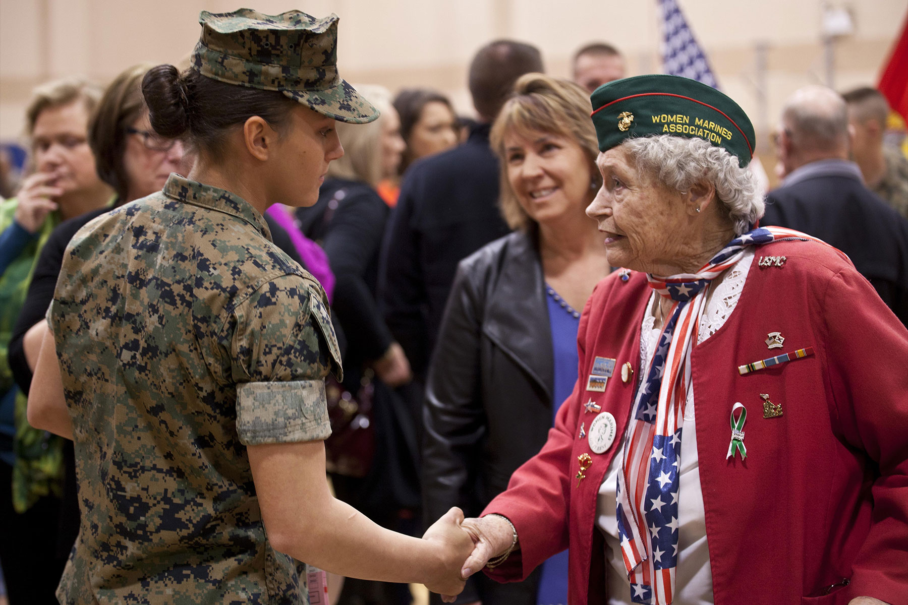 U.S. Marine Corps Pfc. Maria Daume, left, is congratulated after graduating from the Basic Mortarman course at Marine Corps Base Camp Geiger, N.C., March 23, 2017. (Photo: U.S. Marine Corps)